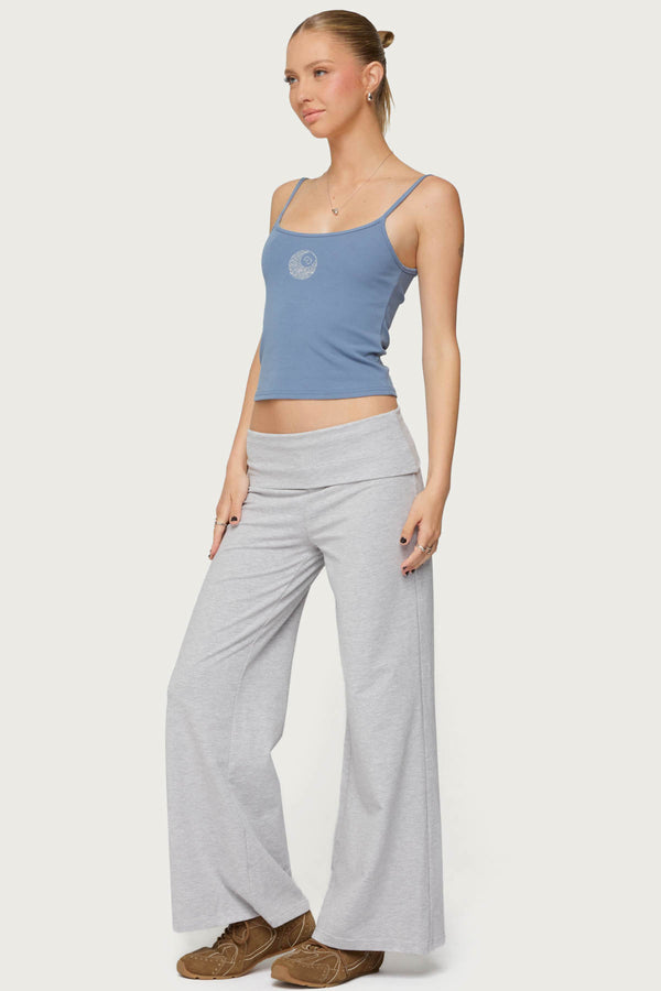 Edikted Petite Wide Leg Fold Over Pants Light Gray Melange