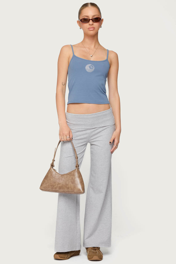 edikted Petite Wide Leg Fold Over Pants light gray melange