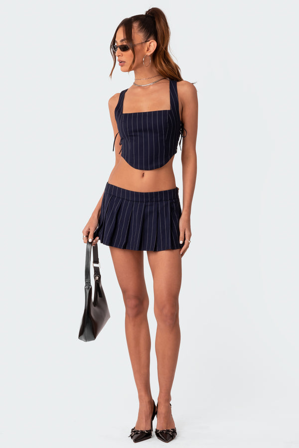 edikted Pinstripe Low Rise Pleated Micro Skort navy