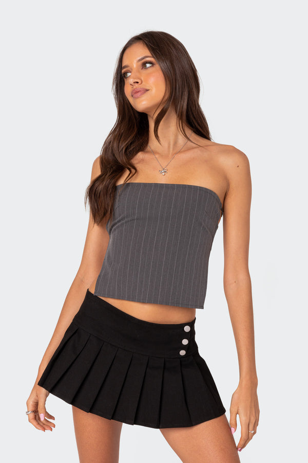 Edikted Pinstripe Open Back Strapless Top Gray And White