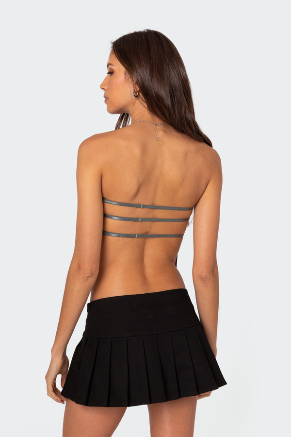 Edikted Pinstripe Open Back Strapless Top Gray And White