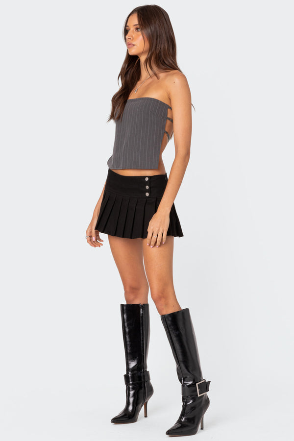 edikted Pinstripe Open Back Strapless Top gray and white