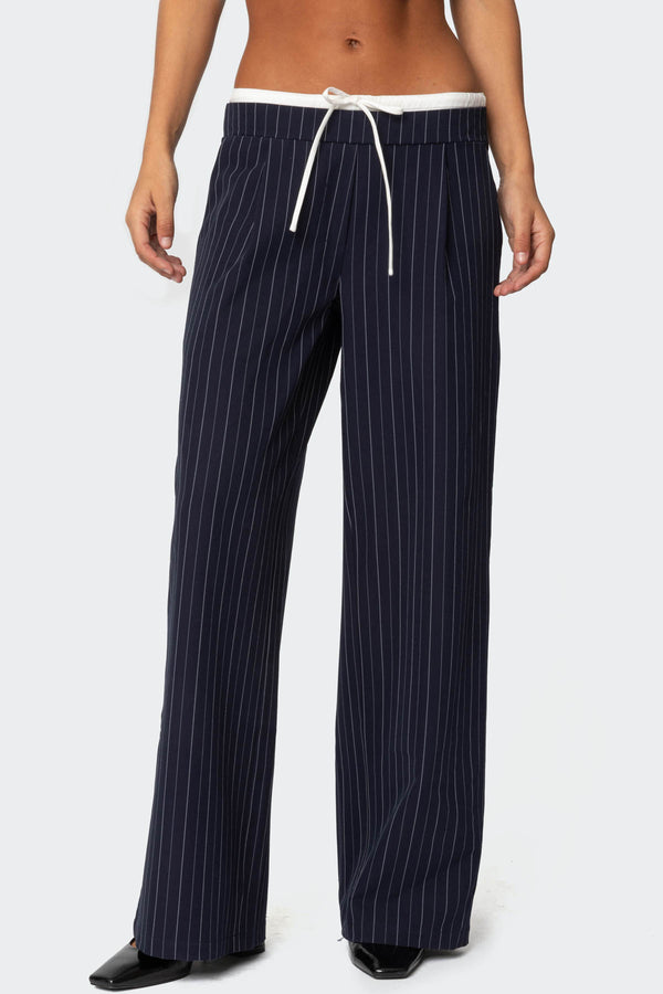 Edikted Pinstripe Peekaboo Drawstring Pants Navy And White