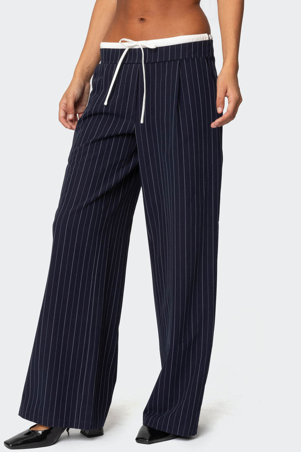 Edikted Pinstripe Peekaboo Drawstring Pants Navy And White