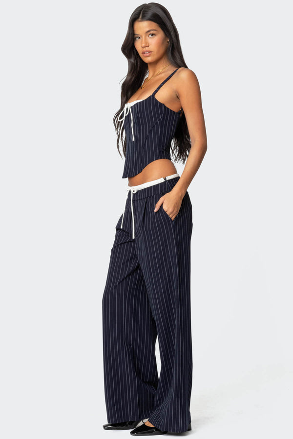 Edikted Pinstripe Peekaboo Drawstring Pants Navy And White