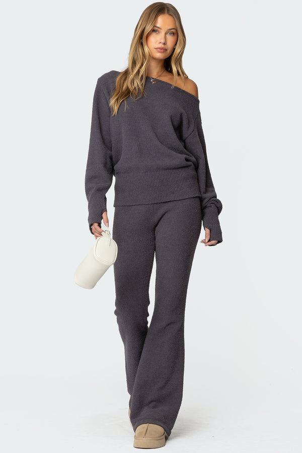 Edikted Plush Oversized Asymmetric Sweater Dark Gray