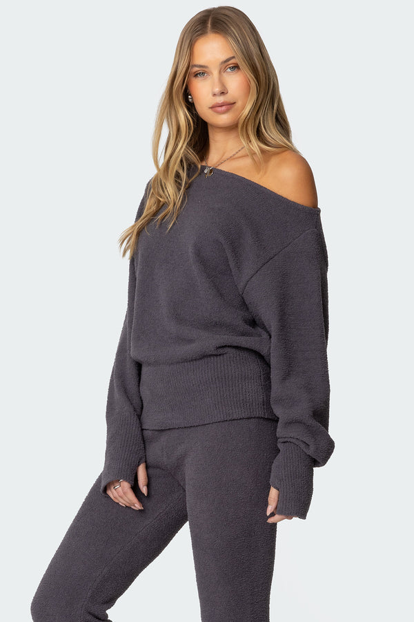 Edikted Plush Oversized Asymmetric Sweater Dark Gray