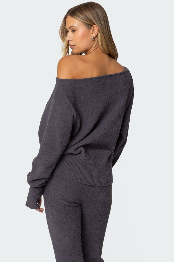 Edikted Plush Oversized Asymmetric Sweater Dark Gray
