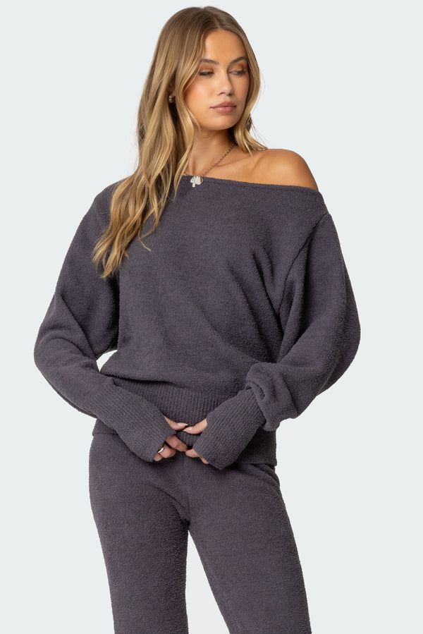 edikted Plush Oversized Asymmetric Sweater dark gray