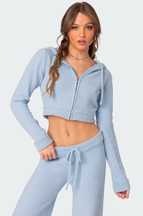 edikted Plush Super Soft Hooded Cardigan light-blue