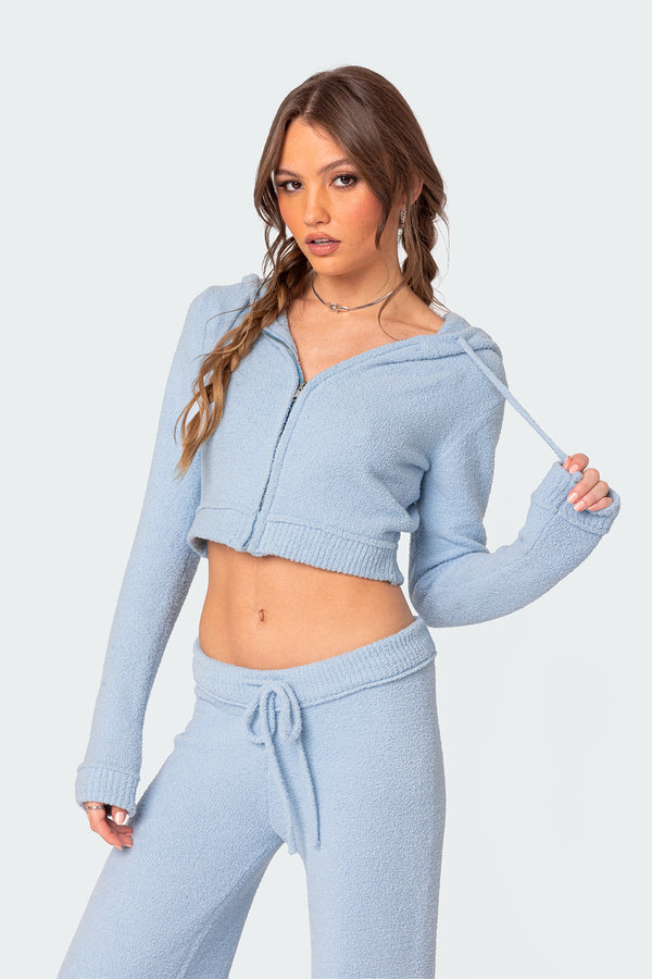 Edikted Plush Super Soft Hooded Cardigan Light-blue