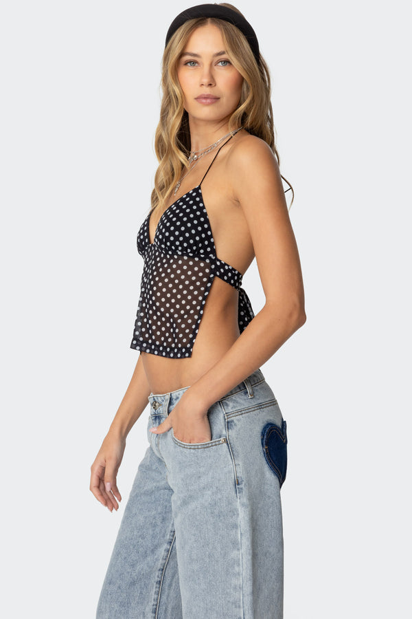 Edikted Polka Dot Backless Chiffon Top Black And White