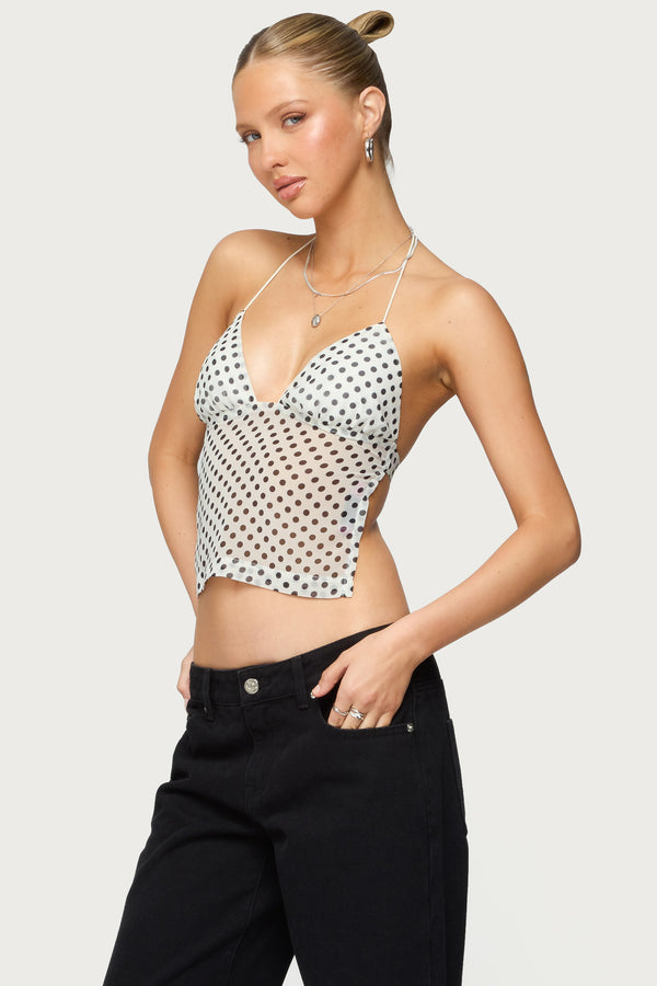 Edikted Polka Dot Backless Chiffon Top Cream And Black