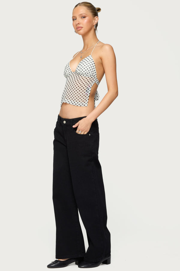 Edikted Polka Dot Backless Chiffon Top Cream And Black