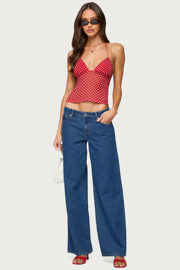 Edikted Polka Dot Backless Chiffon Top Red And White