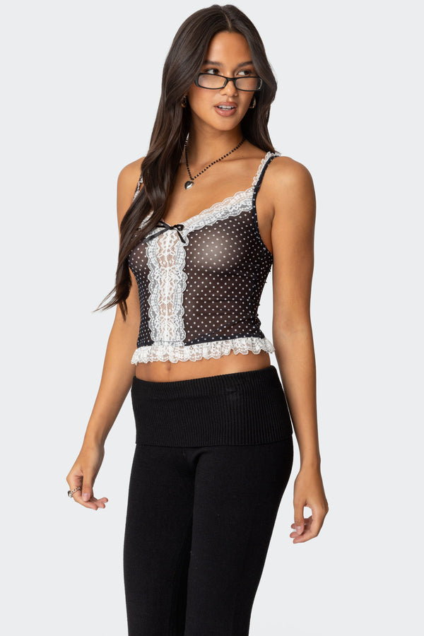 Edikted Polka Dot Sheer Mesh Tank Top Black And White