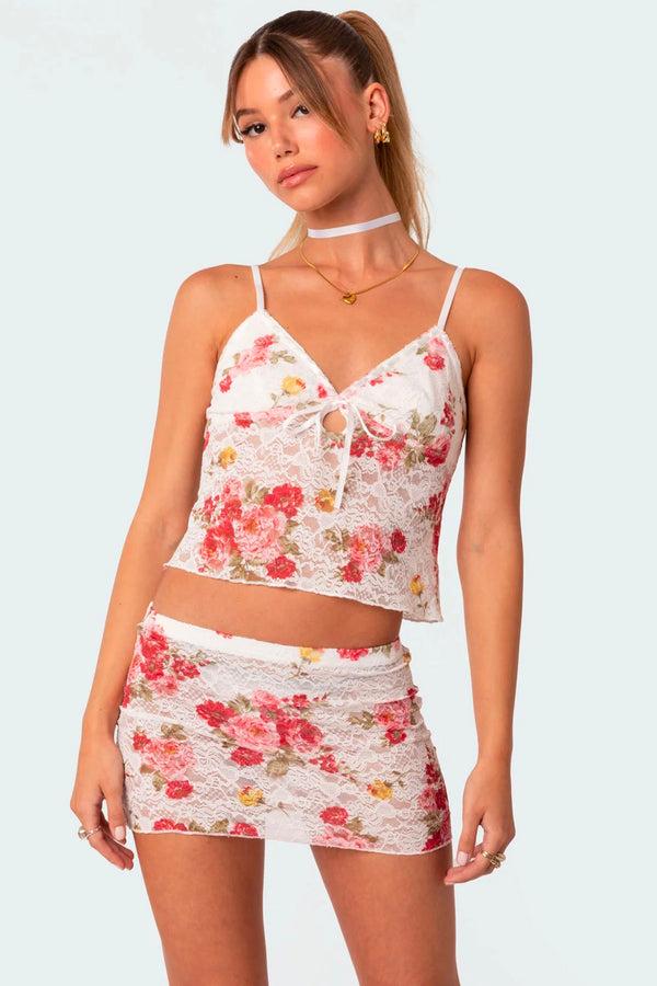 edikted Portofino Printed Sheer Lace Tank Top white