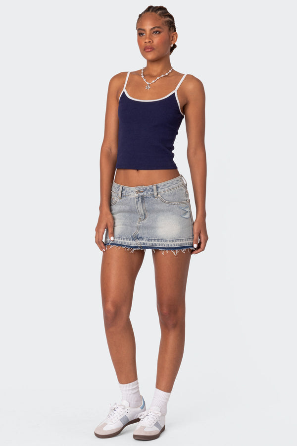 Edikted Priyanka Distressed Denim Mini Skirt Light Blue