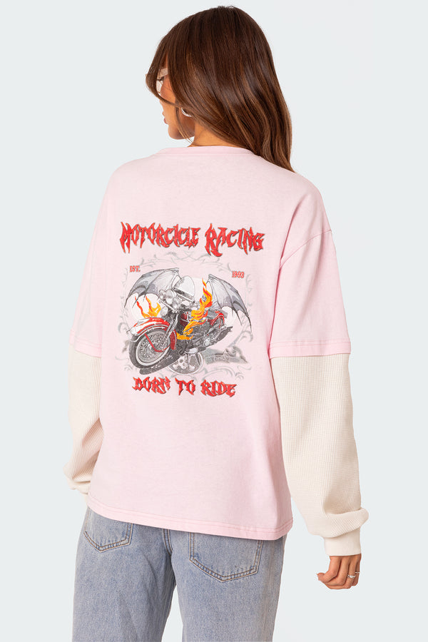 edikted Racing Oversized Layered T Shirt light pink