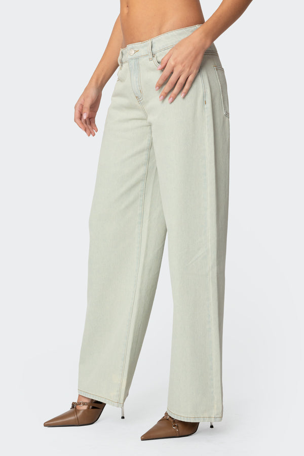 Edikted Raelynn Washed Low Rise Jeans Blue Vintage Washed