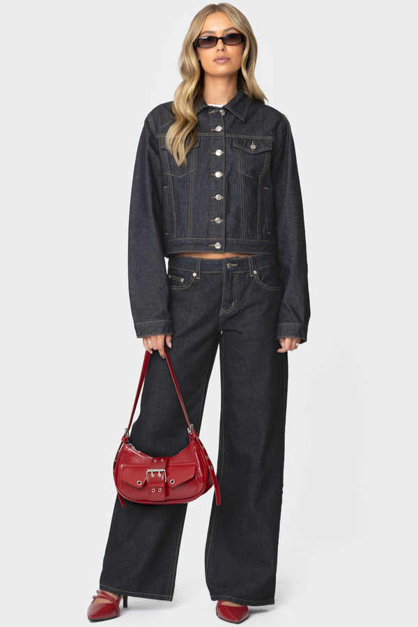 Edikted Raelynn Washed Low Rise Jeans Indigo Blue Raw Washed