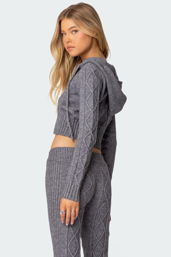 Edikted Ray Cable Knit Hooded Cardigan Gray Melange