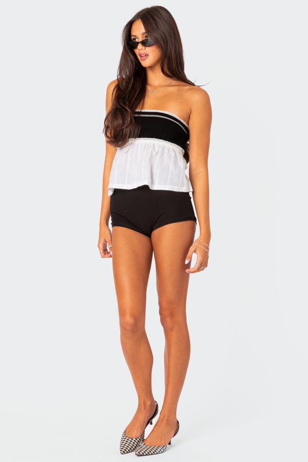 Edikted Rena Ribbed Peplum Tube Top Black And White