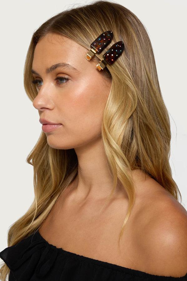 edikted Rhinestone Creaseless Hair Clip Pack tortoise