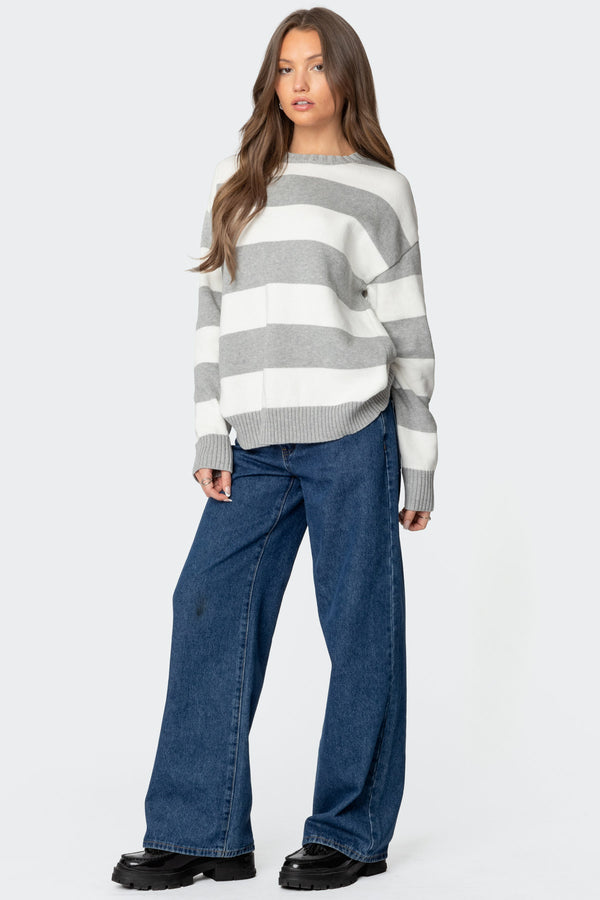 Edikted Richie Oversized Striped Sweater Gray Melange