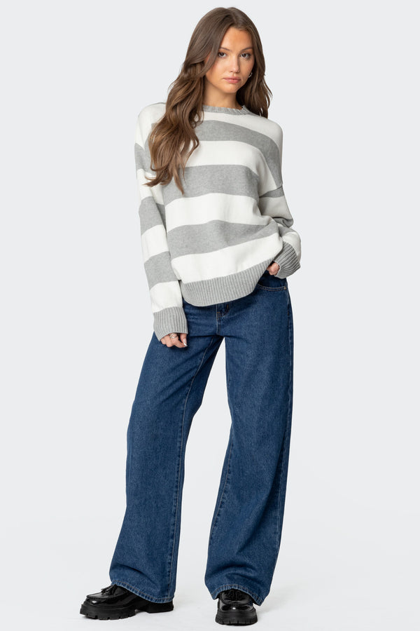 Edikted Richie Oversized Striped Sweater Gray Melange