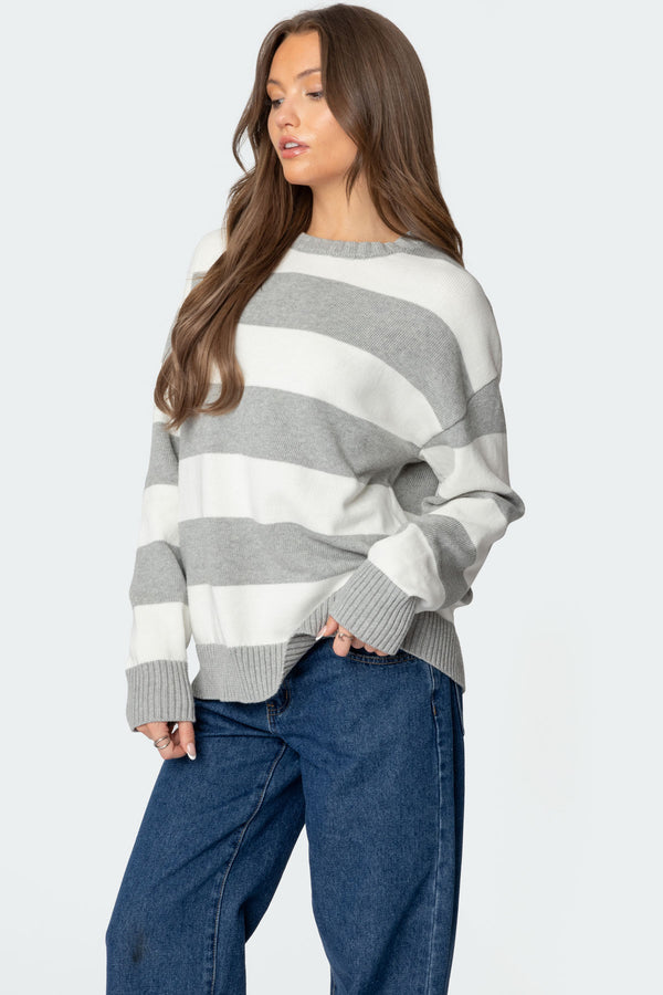 Edikted Richie Oversized Striped Sweater Gray Melange