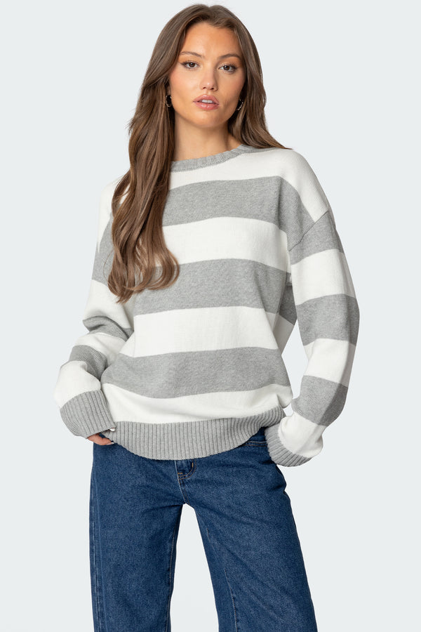 edikted Richie Oversized Striped Sweater gray melange