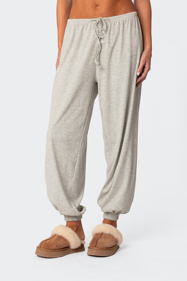 Edikted Rosanna Waffle Pajama Sweatpants Gray Melange