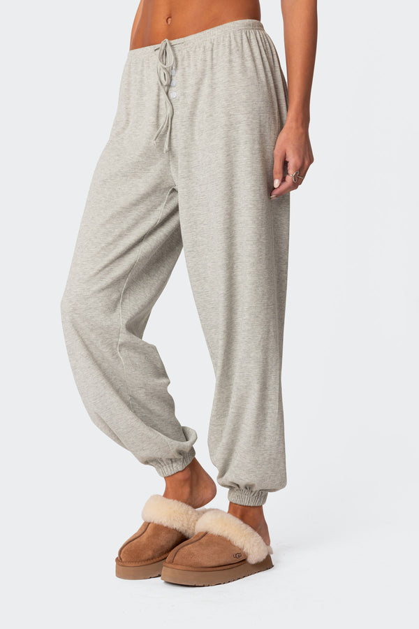 Edikted Rosanna Waffle Pajama Sweatpants Gray Melange