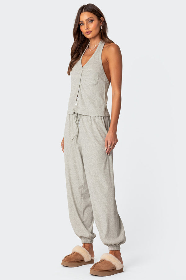 Edikted Rosanna Waffle Pajama Sweatpants Gray Melange