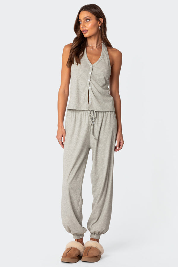 edikted Rosanna Waffle Pajama Sweatpants gray melange