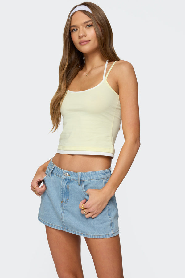 Edikted Roya Layered Halter Tank Top Yellow And White