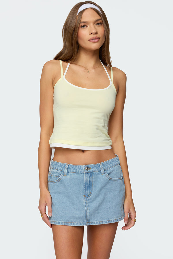edikted Roya Layered Halter Tank Top yellow and white