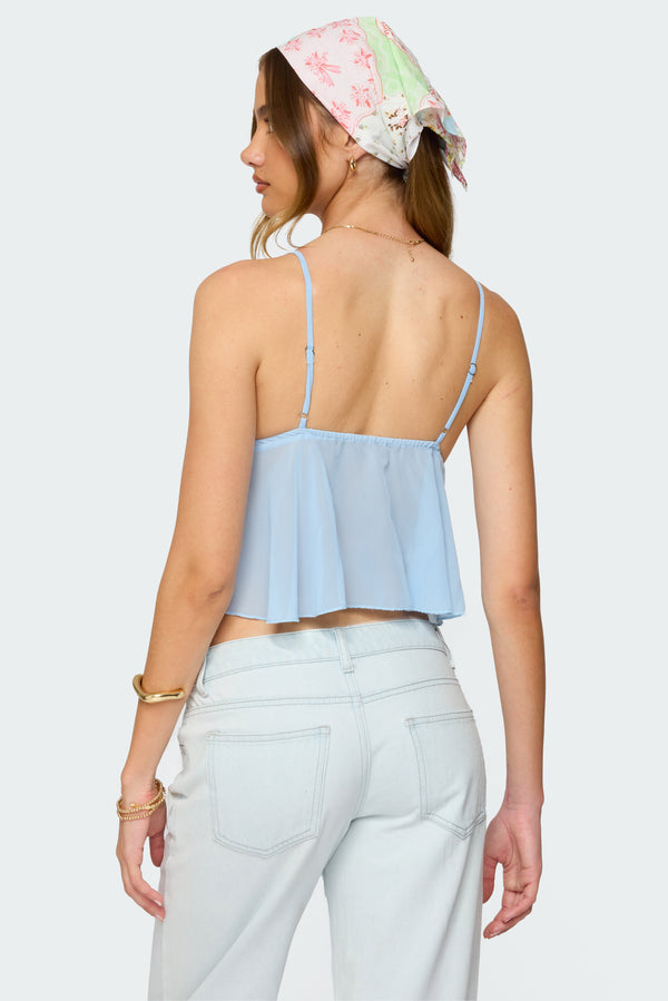 Edikted Ruffle Sheer Chiffon Babydoll Tank Top Light Blue