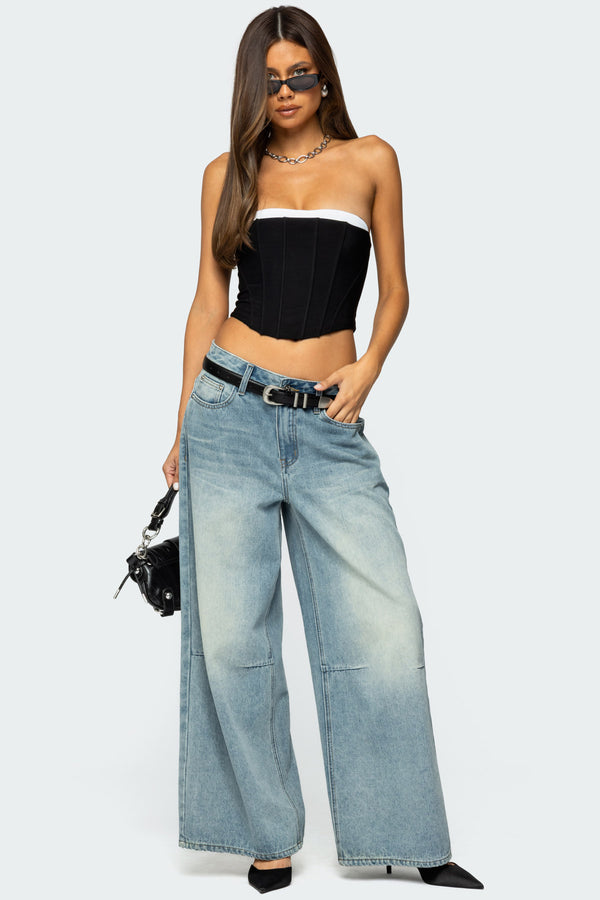 Edikted Ryla Contrast Layered Mesh Corset Black And White