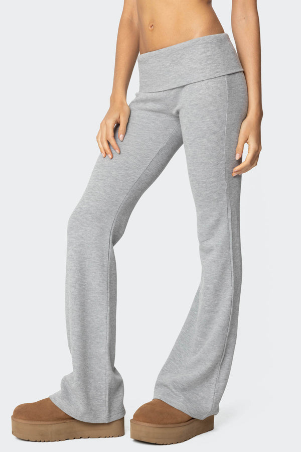 Edikted Sab Fold Over Waffle Knit Pants Gray Melange
