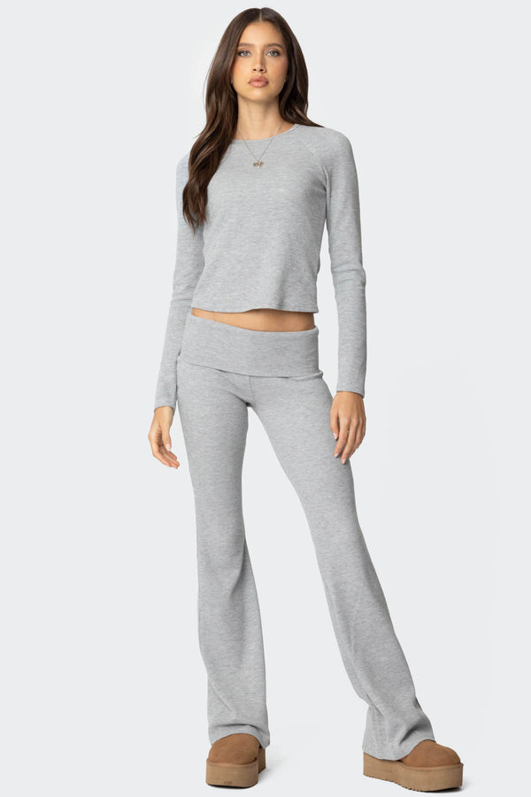 edikted Sab Fold Over Waffle Knit Pants gray melange
