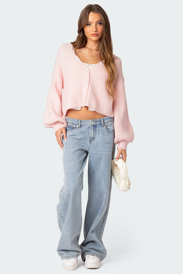 Edikted Sabrina Chunky Knit Cropped Cardigan Light Pink