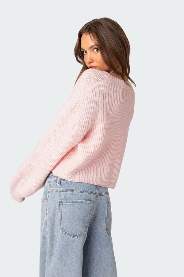 Edikted Sabrina Chunky Knit Cropped Cardigan Light Pink