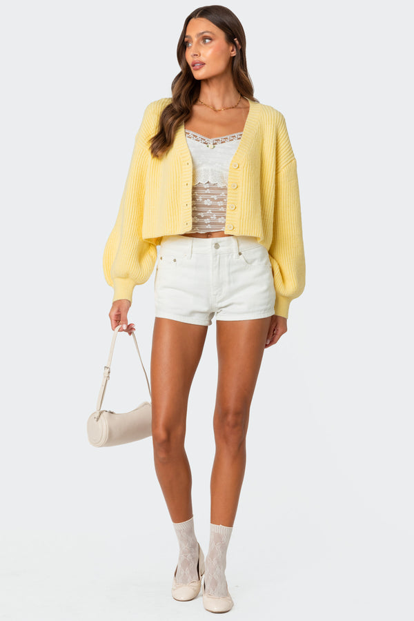 Edikted Sabrina Chunky Knit Cropped Cardigan Yellow