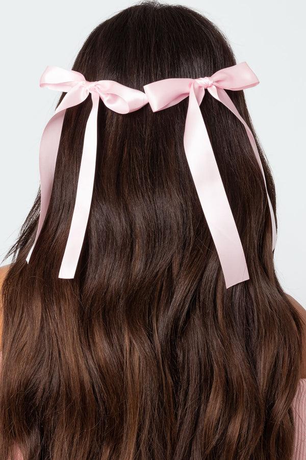 edikted Satin Effect Ribbon Hair Clip Pack light pink