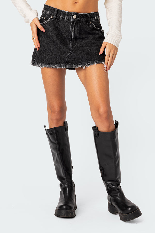 Edikted Scarlett Washed Denim Mini Skirt Black Washed