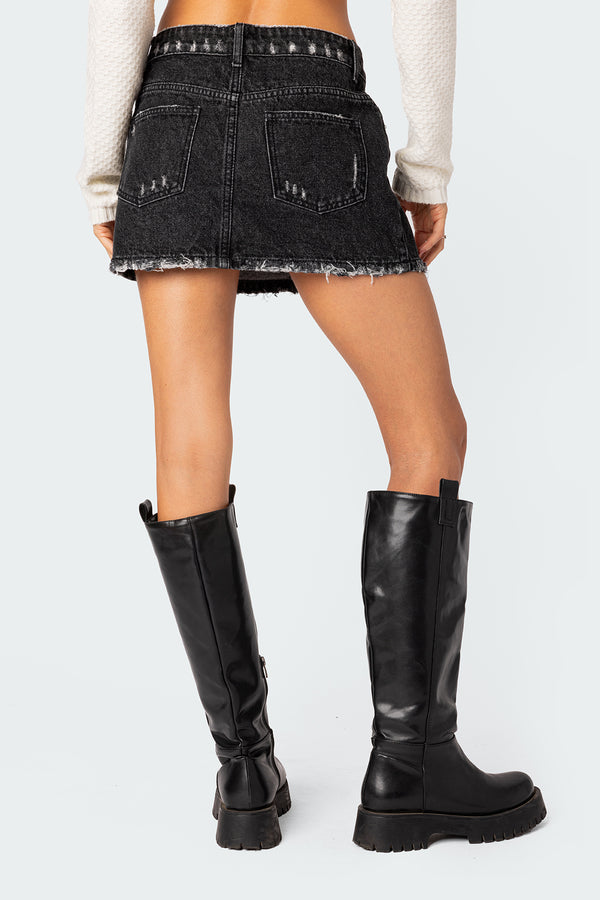 Edikted Scarlett Washed Denim Mini Skirt Black Washed