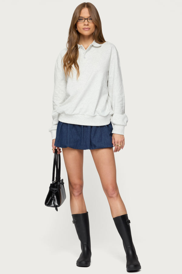 Edikted Scholar Oversized Polo Sweatshirt Gray Melange