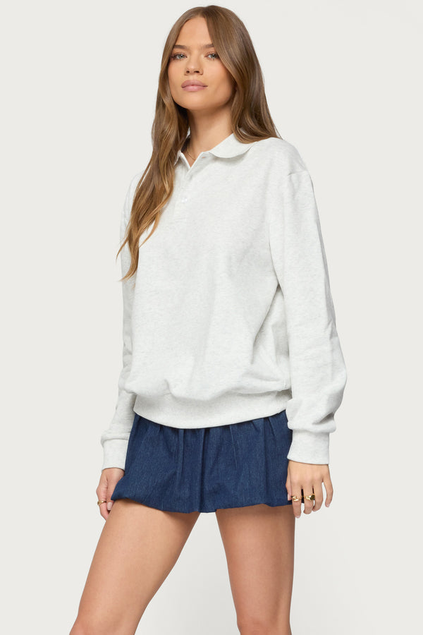 Edikted Scholar Oversized Polo Sweatshirt Gray Melange